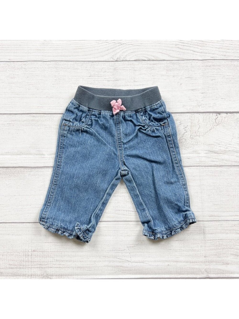 Circo Baby Girls Denim Pants Stretch Waistband Bow Blue Ruffle Trim 3-6 Months